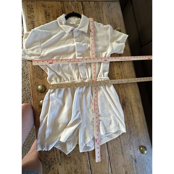 H&M Womens Cream Terrycloth Romper Medium short sleeve button up cotton - Picture 10 of 10